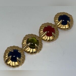 Vintage Givenchy Multicolored Cabochon Brooch Brushed Gold Tone